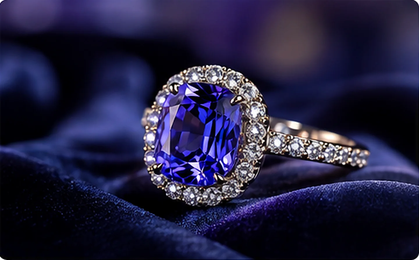 Blue-violet tanzanite gemstone ring