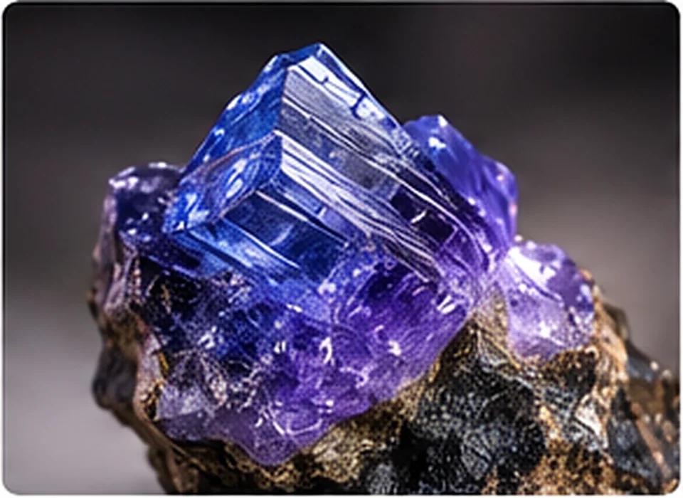 Natural raw tanzanite crystal in rock