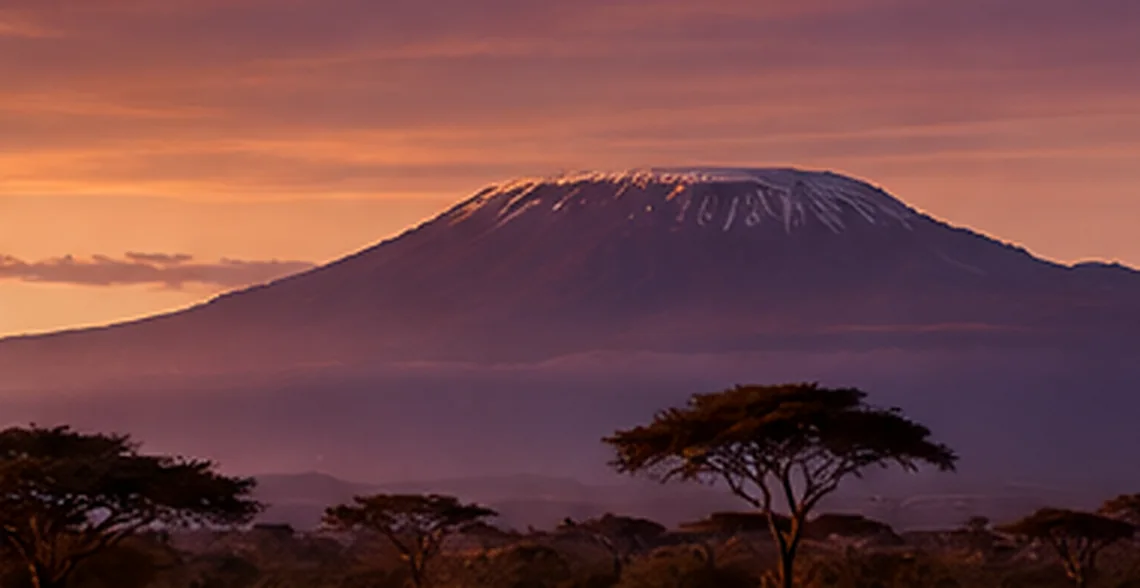 Mount Kilimanjaro and the Tanzanian landscape at sunset